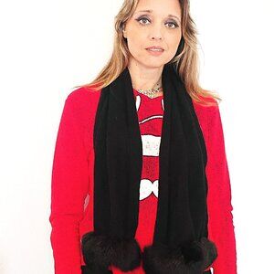 Patricia Underwood Knits Black Scarf with Black Faux Fur Trim